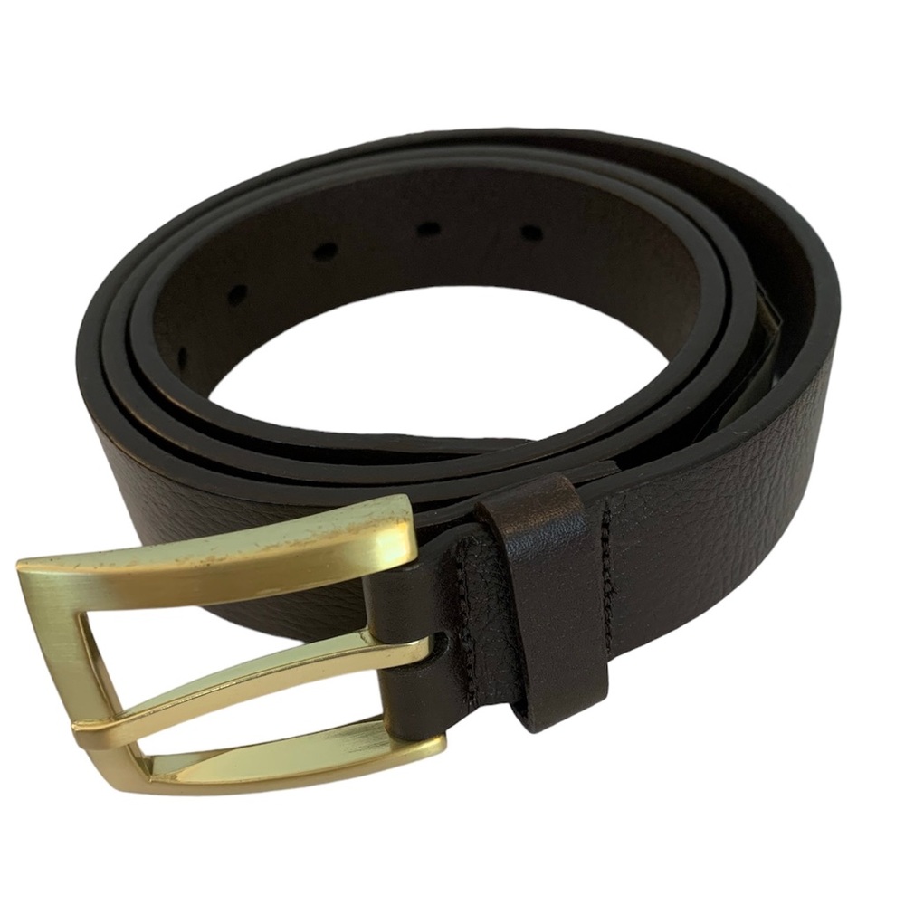 Perry Ellis Men’s Brown Leather Belt with Gold Buckle size 38